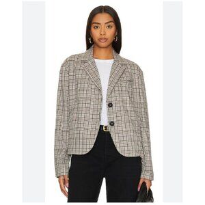 We The Free Cali Blazer Womens Small Gray Plaid Cropped Two Button Jacket